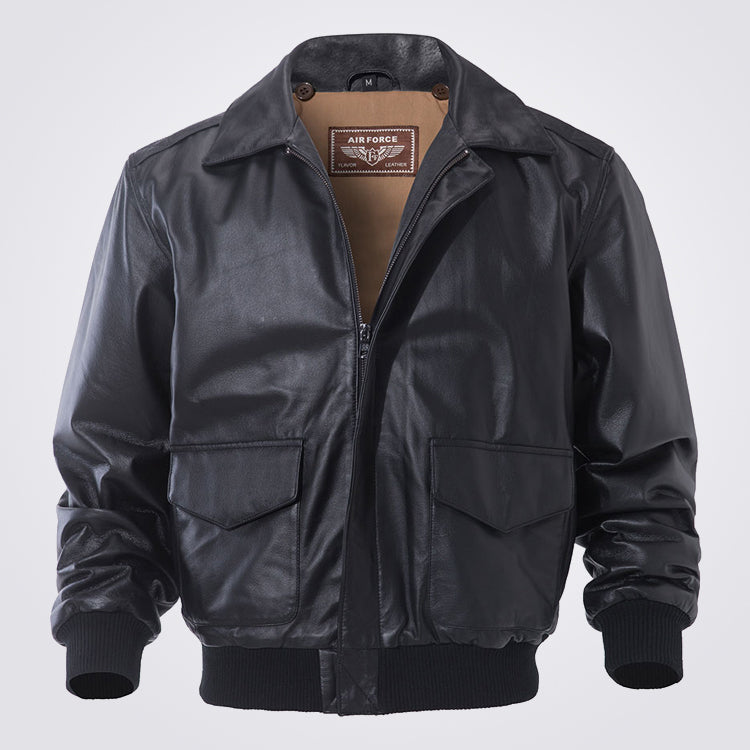 Men's Pilot Air Force Real Leather Bomber Jacket with Removable Hood