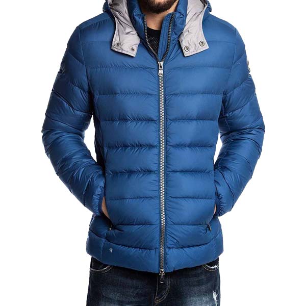 Mens Puffer Blue Hooded Jacket