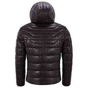 Mens Puffer Hooded Leather Jacket