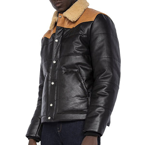 Mens Puffer Leather Jacket