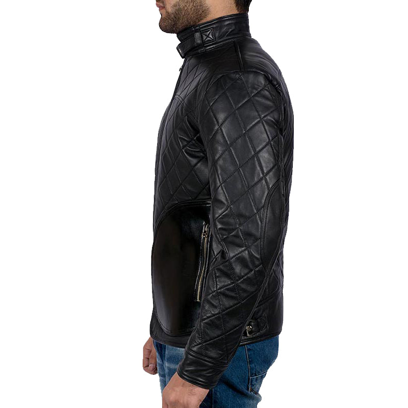 Mens Quilted Black Leather Jacket