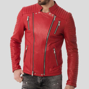 Mens Quilted Red Leather Jacket