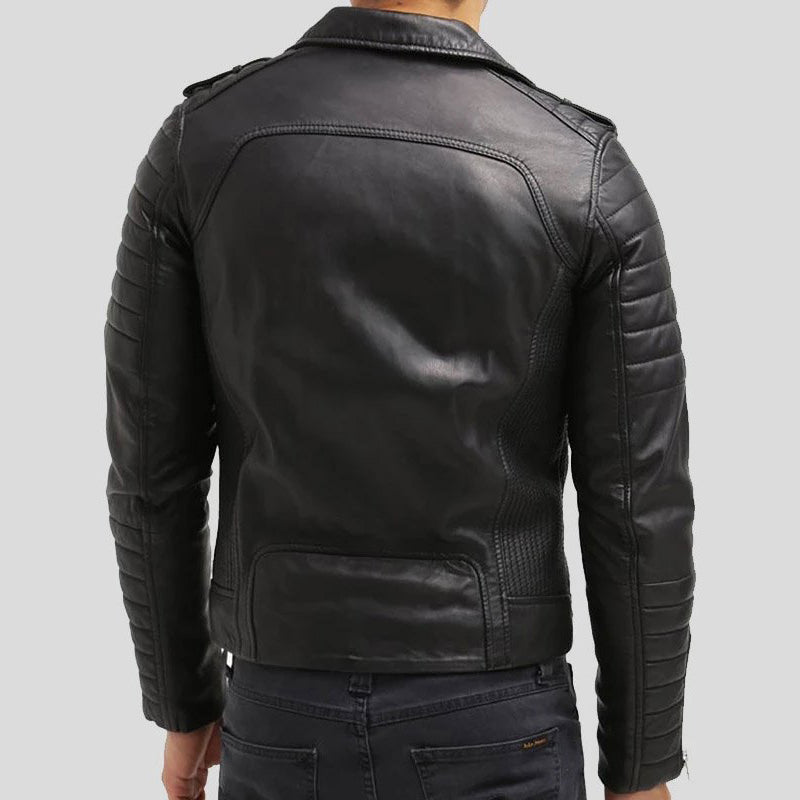 Men’s Biker Quilted Smooth Leather Jacket Rock Star Black Real Lambskin 401