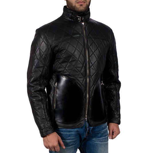 Mens Quilted Style Mate Black Leather Jacket - Fashion Leather Jackets USA - 3AMOTO