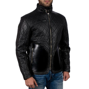 Mens Quilted Style Mate Black Leather Jacket