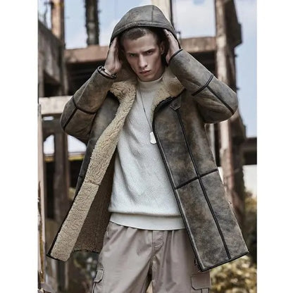 Men's RAF B7 Hooded Sheepskin Flying Fur Shearling Coat Aviator Jacket