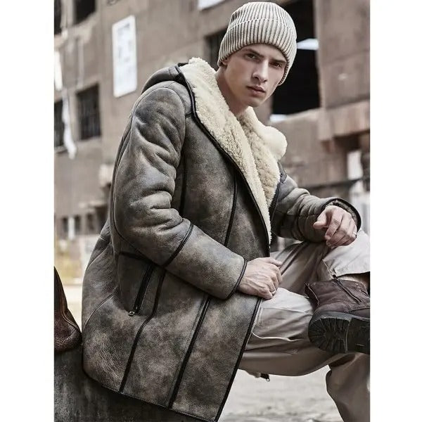 Men's RAF B7 Hooded Sheepskin Flying Fur Shearling Coat Aviator Jacket