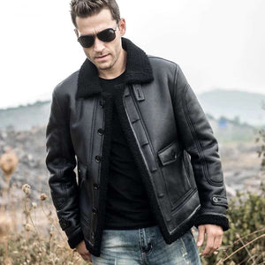 Mens Real Leather Shearling Jacket with Button Closure 0002