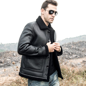 Mens Real Leather Shearling Jacket with Button Closure 0003