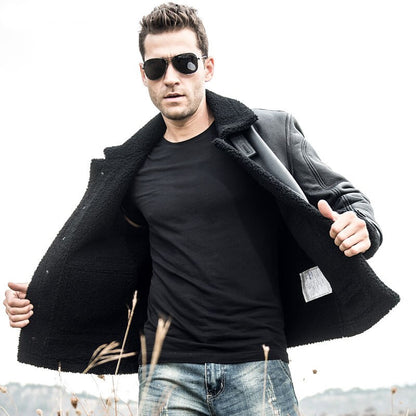 Mens Real Leather Shearling Jacket with Button Closure 0004