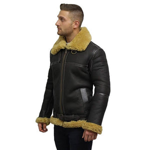 Mens Real Shearling Sheepskin Leather Jacket 02
