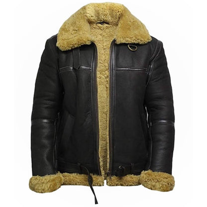 Mens Real Shearling Sheepskin Leather Jacket 04