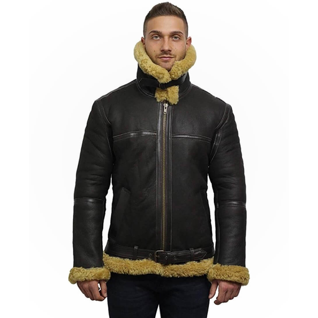 Blue-black Genuine Lambskin Leather Varsity Bomber Jacket