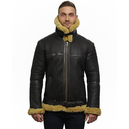 Mens Real Shearling Sheepskin Leather Jacket 05