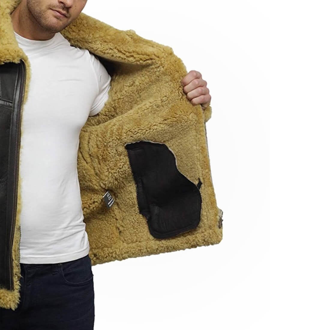 Mens Real Shearling Sheepskin Leather Jacket 06