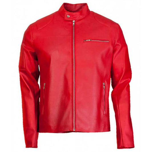 Mens Red Cafe Racer Leather Jacket - 3amoto shop