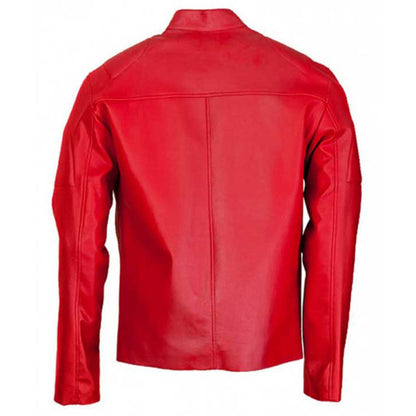 Mens Red Leather Cafe Racer Jacket