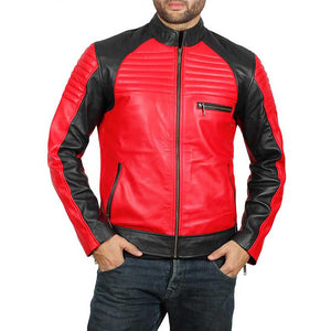 Mens Red and Black Padded Sheepskin Leather Jacket