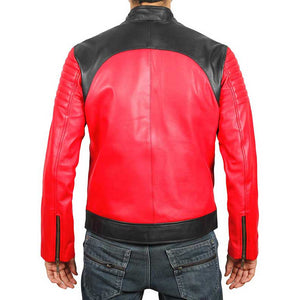 Mens Red and Black Sheepskin Padded Leather Jacket
