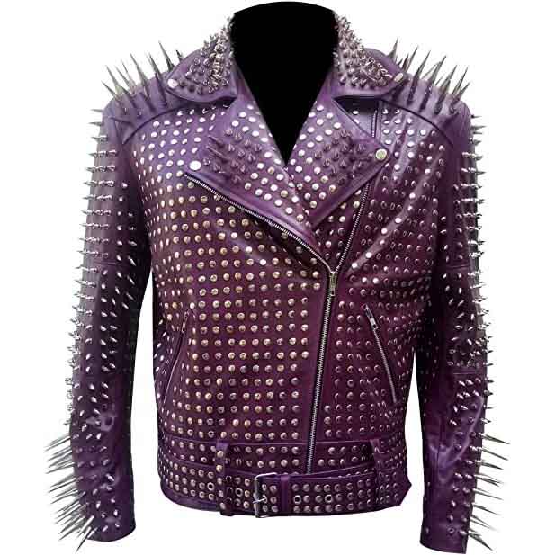 Mens Rock Punk Studded Motorcycle Leather Jacket