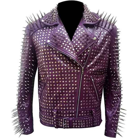 Mens Rock Punk Studded Motorcycle Leather Jacket - 3amoto shop