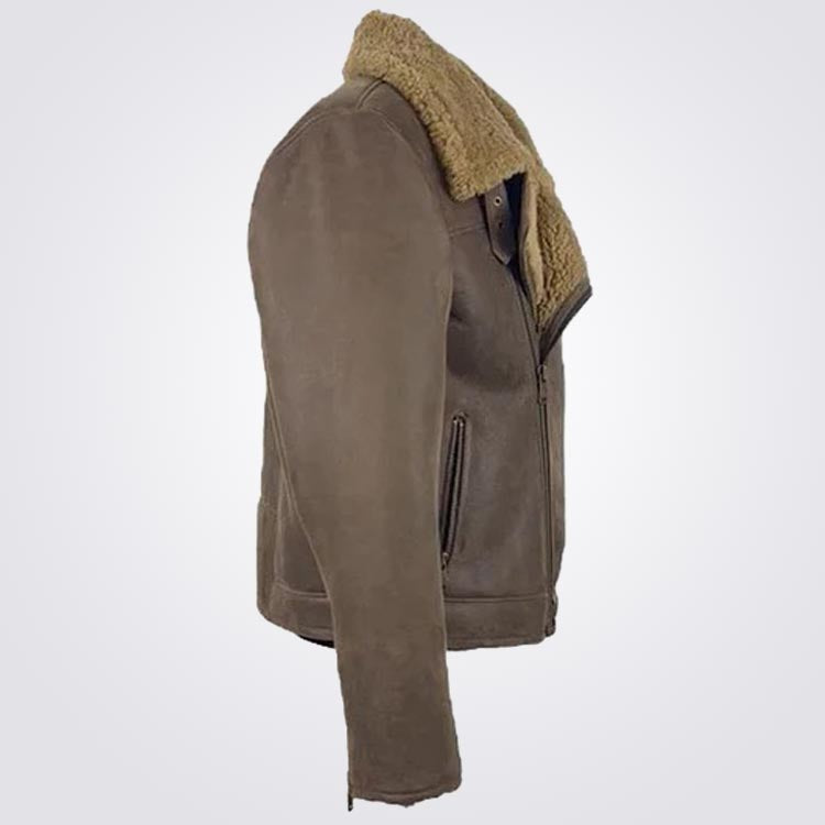 Mens Shearling Biker Jacket in Brown