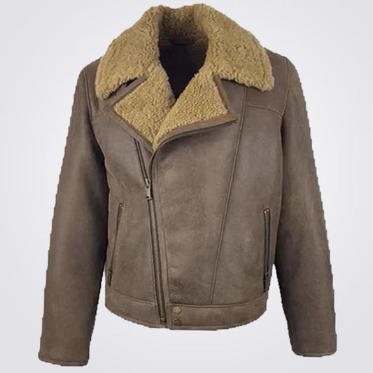 Mens Shearling Biker Jacket in Brown - 3amoto shop