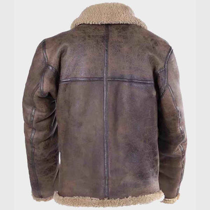 Mens Shearling Brown Distressed Leather Jacket