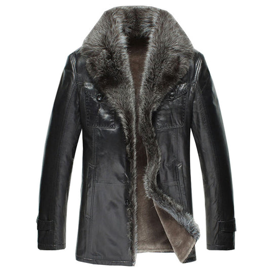 Men's Shearling Fur Lined Coat with Raccoon Fur Trim - Fashion Leather Jackets USA - 3AMOTO