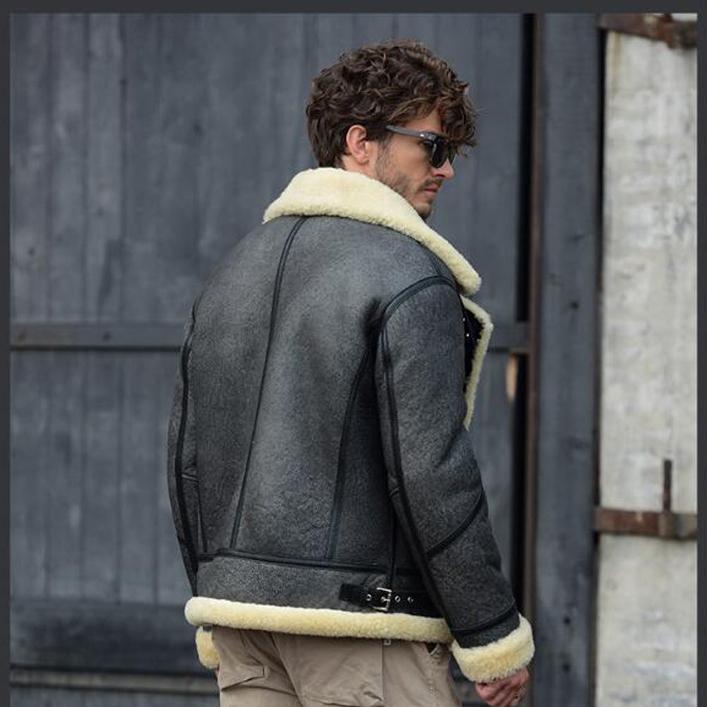 Shop Men's Shearling Jacket Lapel Collar Sheepskin Coat
