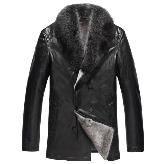 Men's Shearling Leather Coat with Fur Collar - Fashion Leather Jackets USA - 3AMOTO