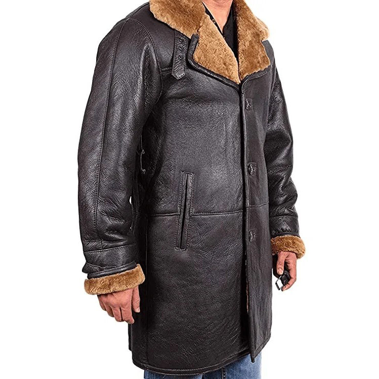 Mens Shearling Leather Trench Coat