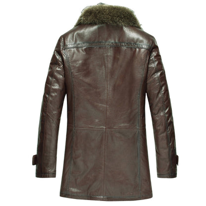 Men's Sheepskin Coat with Raccoon Fur Trim Collar