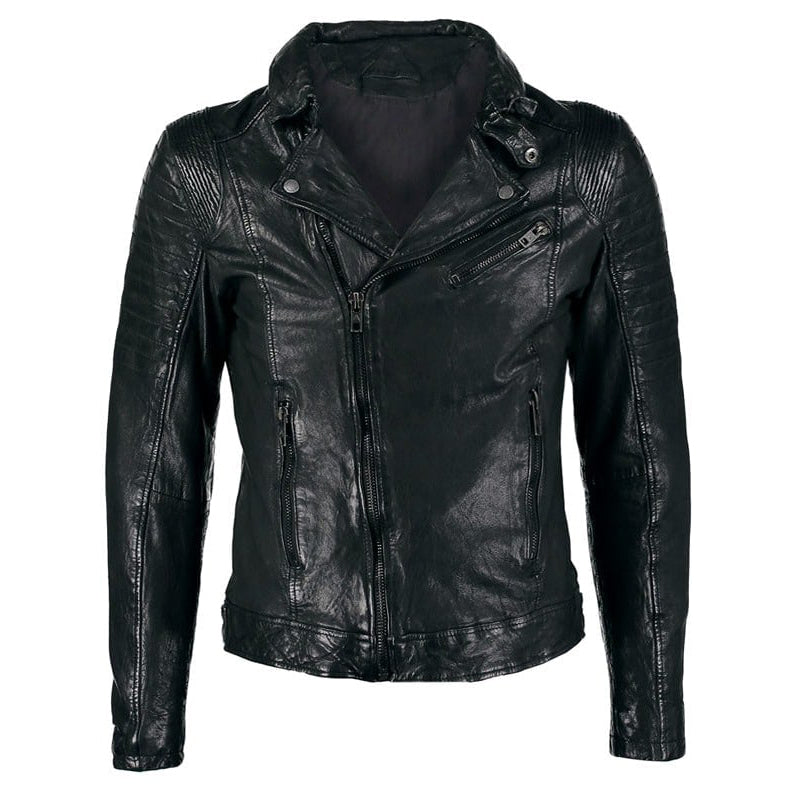 Mens Sheepskin Leather Motorcycle Jacket Black shoot