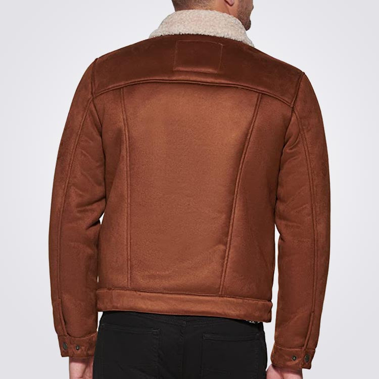 Men's Sherpa Lined Faux Leather Trucker Jacket