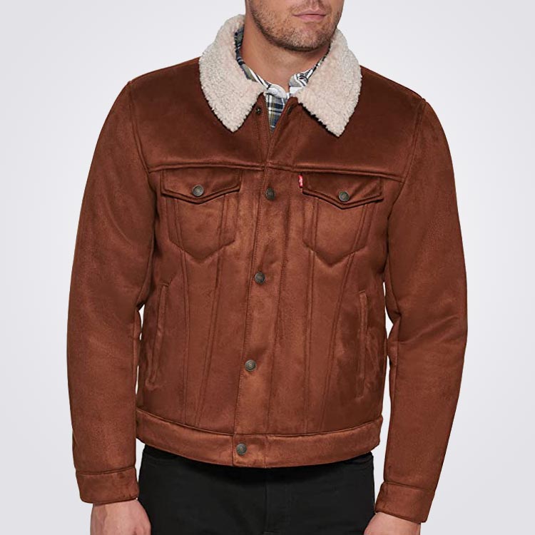 Men's Sherpa Lined Faux Leather Trucker Jacket