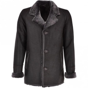 Men's Single Breasted Shearling Coat in Genuine Leather