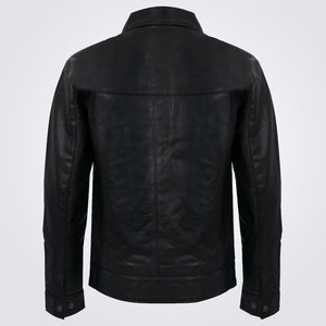 Men's Smart Black Genuine Leather Harrington Jacket