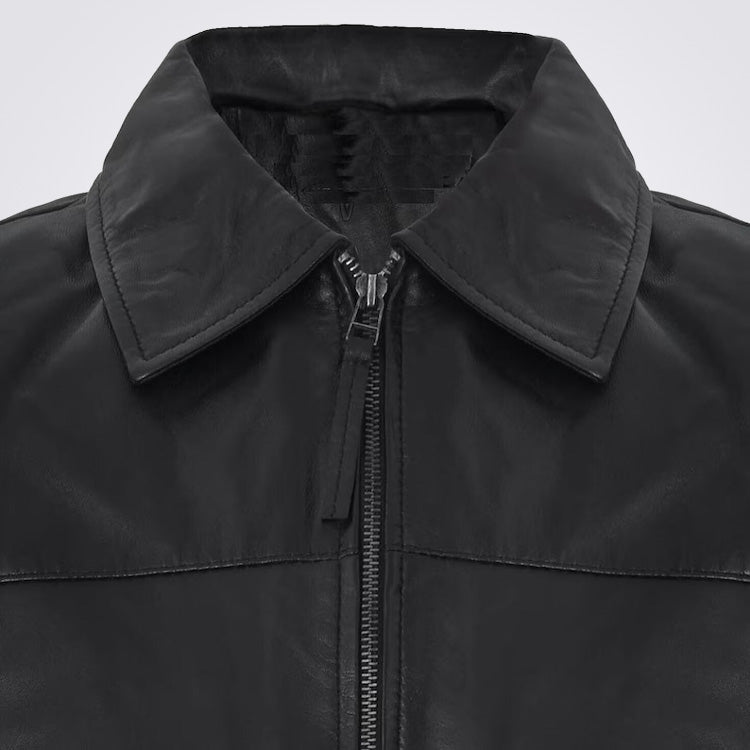 Men's Smart Black Genuine Leather Harrington Jacket