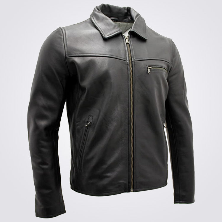 Men’s Smart Black Leather Harrington Jacket