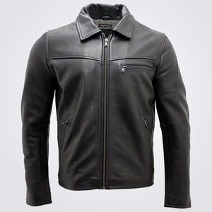 Men’s Smart Black Leather Harrington Jacket