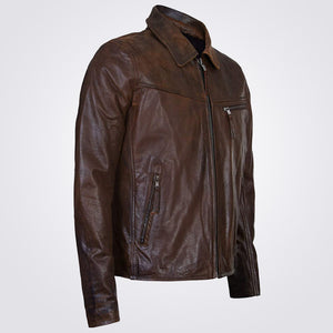 Men's Smart Brown Genuine Cow Leather Harrington Jacket
