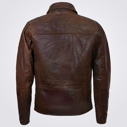 Men's Smart Brown Genuine Cow Leather Harrington Jacket