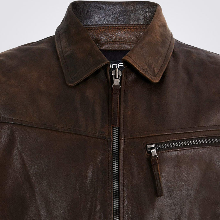 Men's Smart Brown Genuine Cow Leather Harrington Jacket