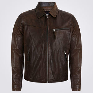 Men's Smart Brown Genuine Cow Leather Harrington Jacket
