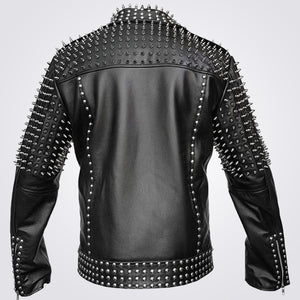 Men's Spike Studded Punk Style Real Leather Jacket