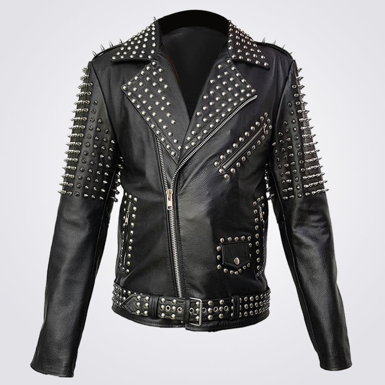 Men's Spike Studded Punk Style Real Leather Jacket