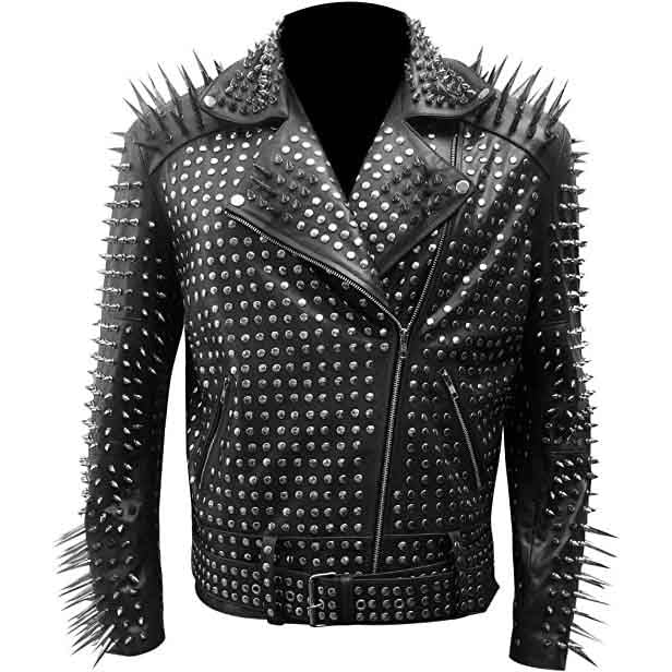 Punk Men Designer Handmade Full Spiked & Studded Yellow Leather Jacket