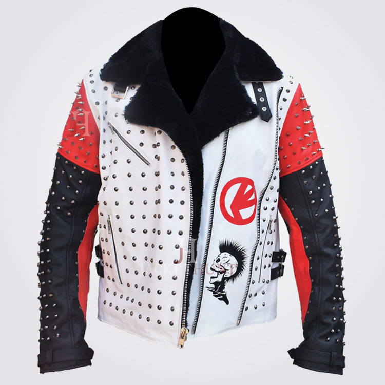 Men's Studded Pin Leather Punk Rock Star Jacket