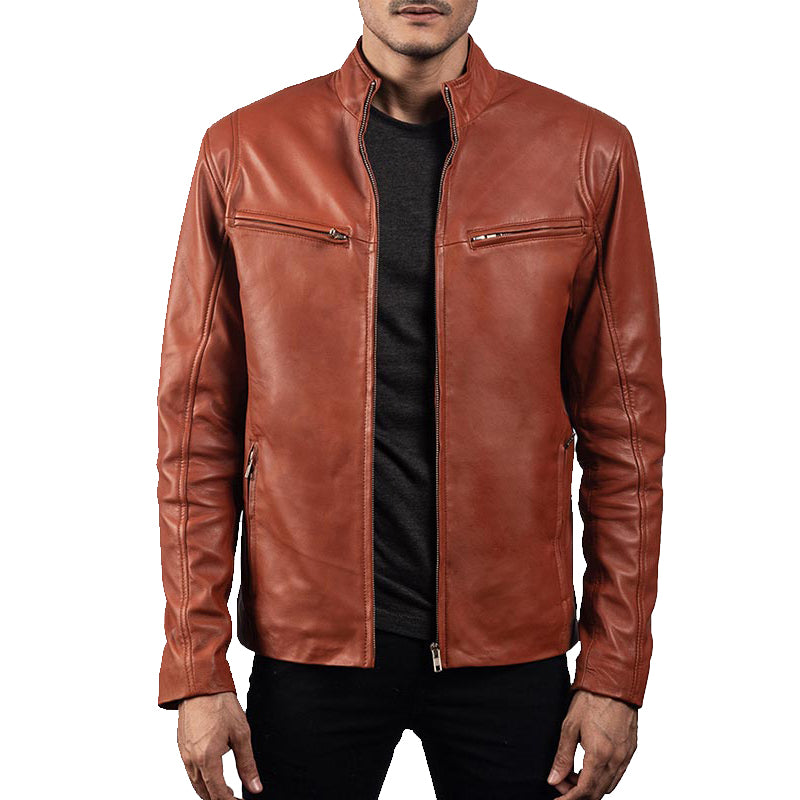 Mens Tan Brown Biker Leather Jacket